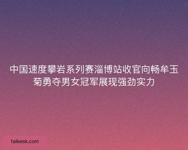 中国速度攀岩系列赛淄博站收官向畅牟玉菊勇夺男女冠军展现强劲实力